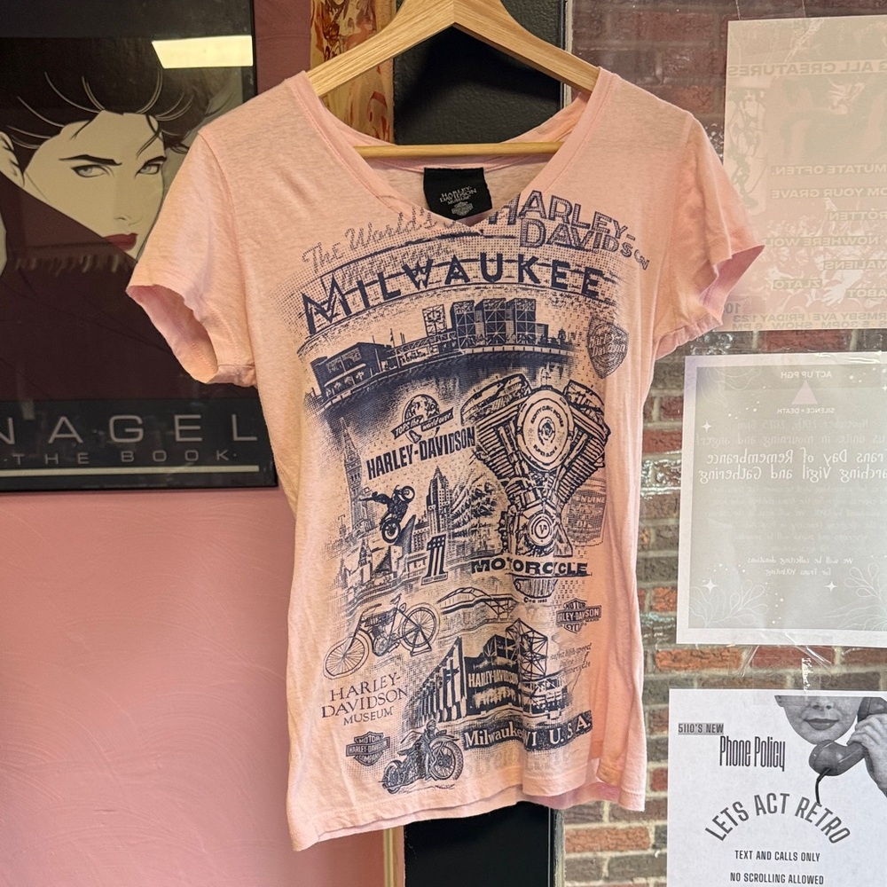 Vintage Harley-Davidson Museum Pink Graphic Tee